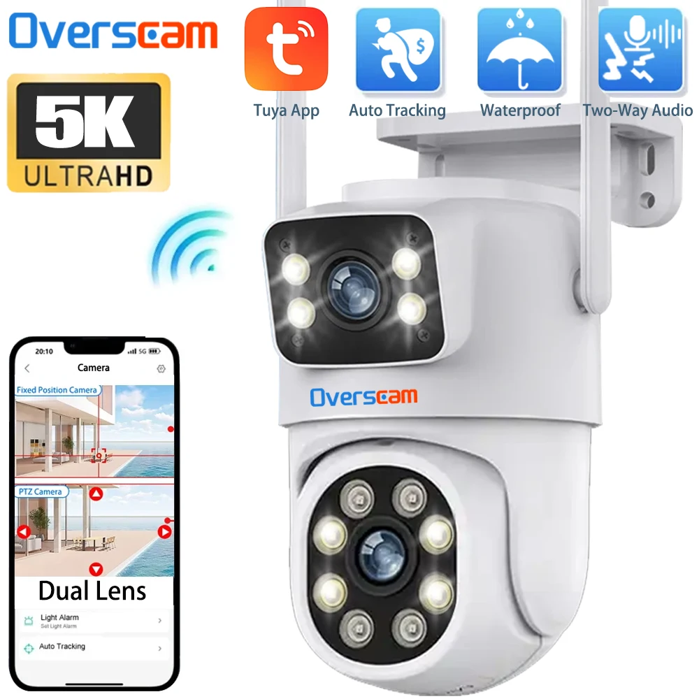 Tuya 10MP 5K Dual-Lens PTZ Camera Outdoor 4K HD Dual Screen Surveillance 2.4G Wifi Camera Color Night Vision Security-Protection