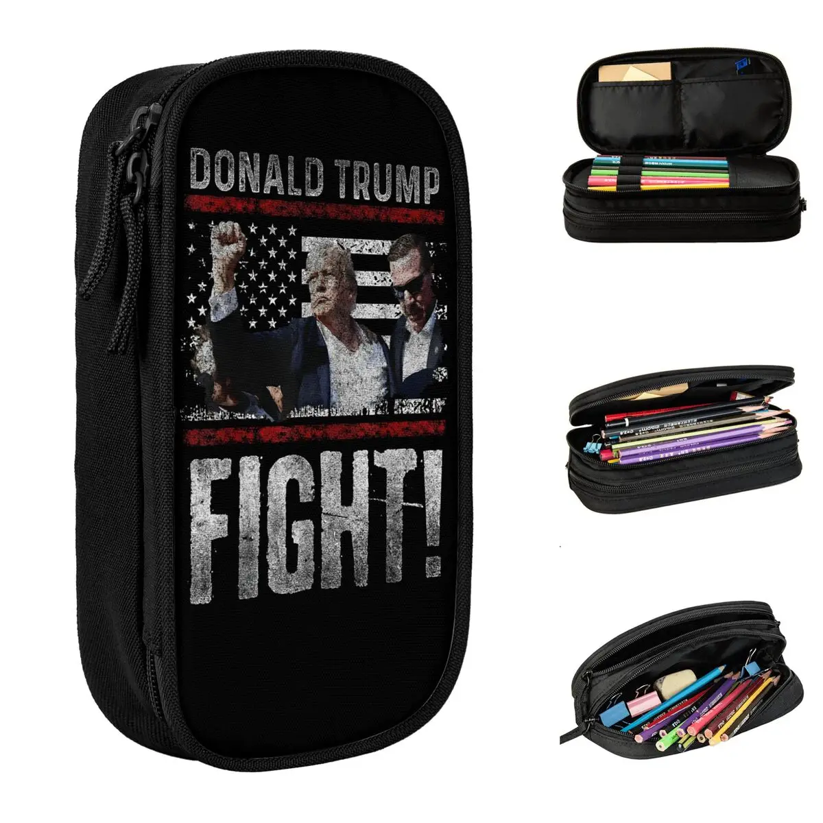 Donald Trump Fist American Flag Pencil Cases Trump Fight Pen Box Pencil Bags for Student Big Students School Gifts Pencilcases