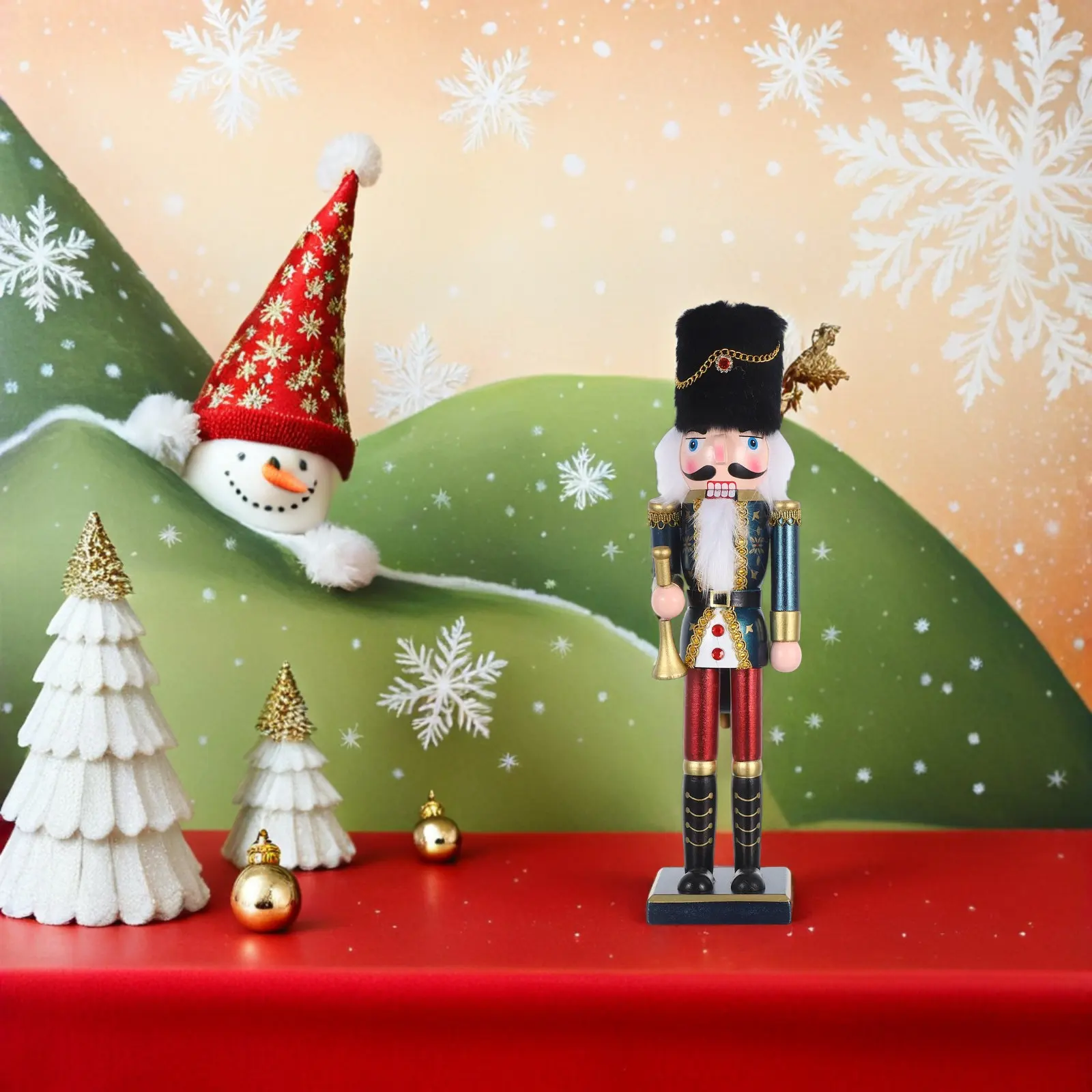 38Cm Christmas Nutcracker King Figure Pearlescent Finish Solid Wood Traditional Holiday Decor Mantle Centerpiece Festive