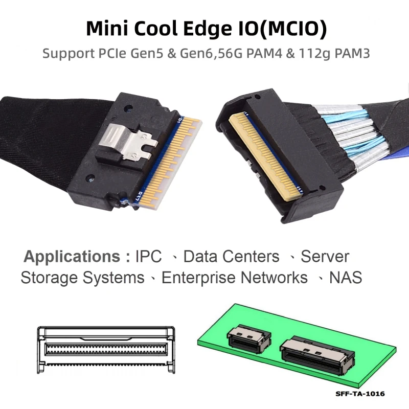 Zihan PCI-E 5.0 Mini Cool Edge IO MCIO Slimline 8i 74Pin Male to SFF-8654 SAS 4.0 74Pin Male Extender Cable 50cm