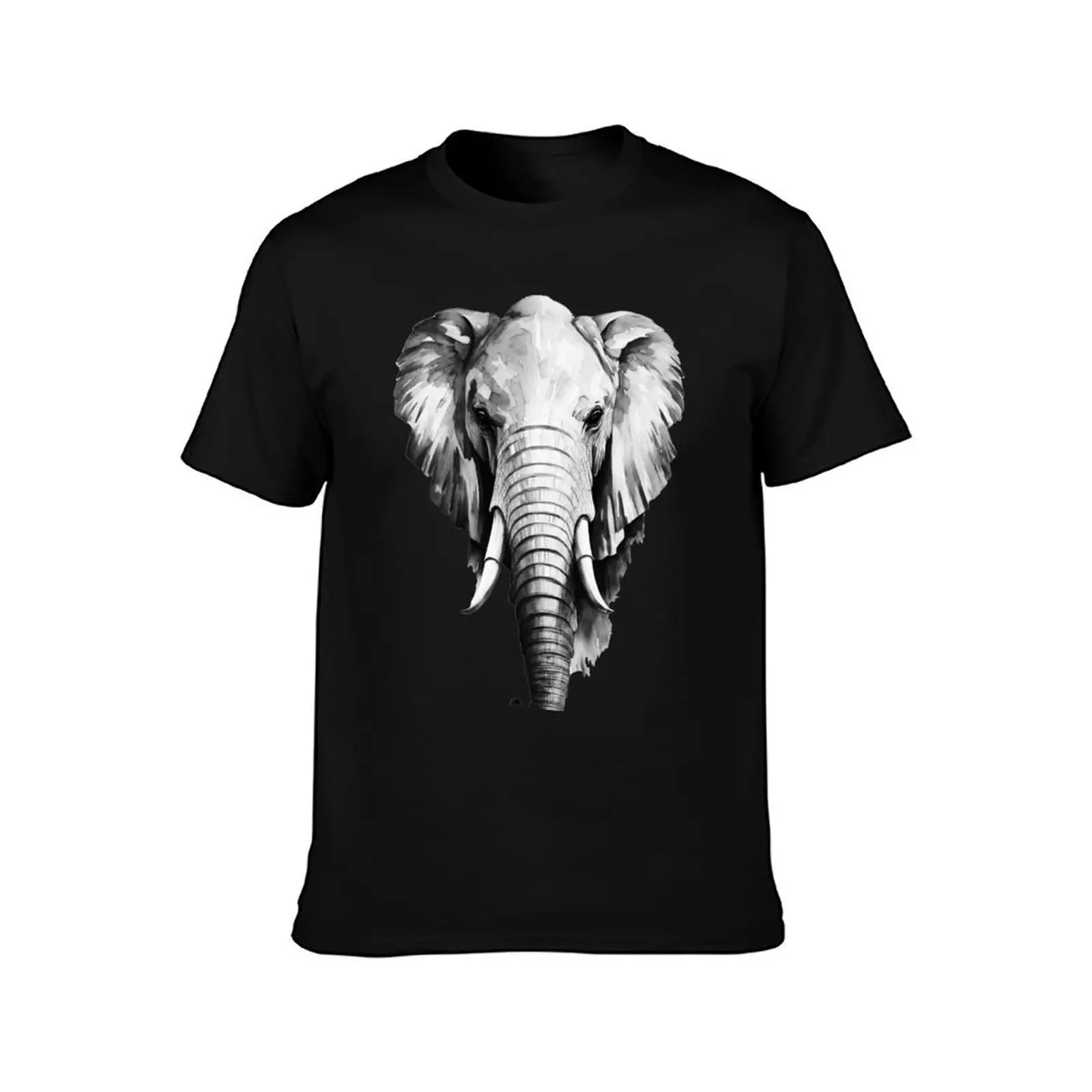 Elephant head black and white T-Shirt Fashion Casual Short Sleeve T-Shirt