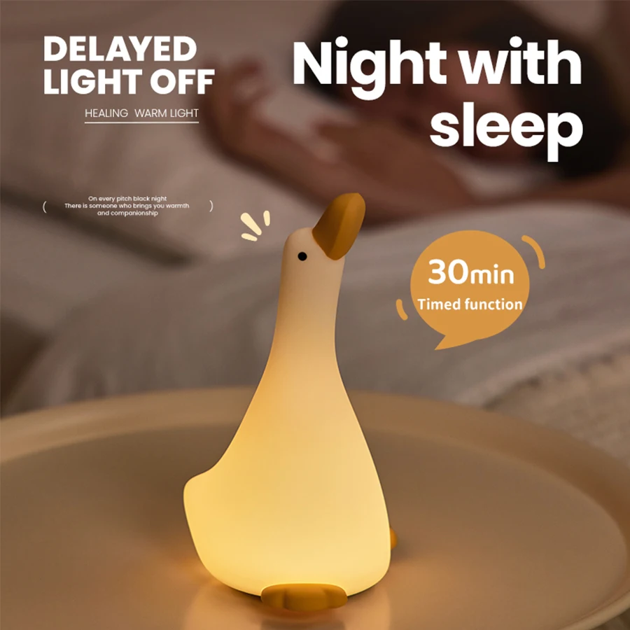 1pc Lying Flat Duck Pat Light Bedroom Night Light Cute Night Light Silicone Dimmable Timing Lamp Tap Control For Bedroom Decor