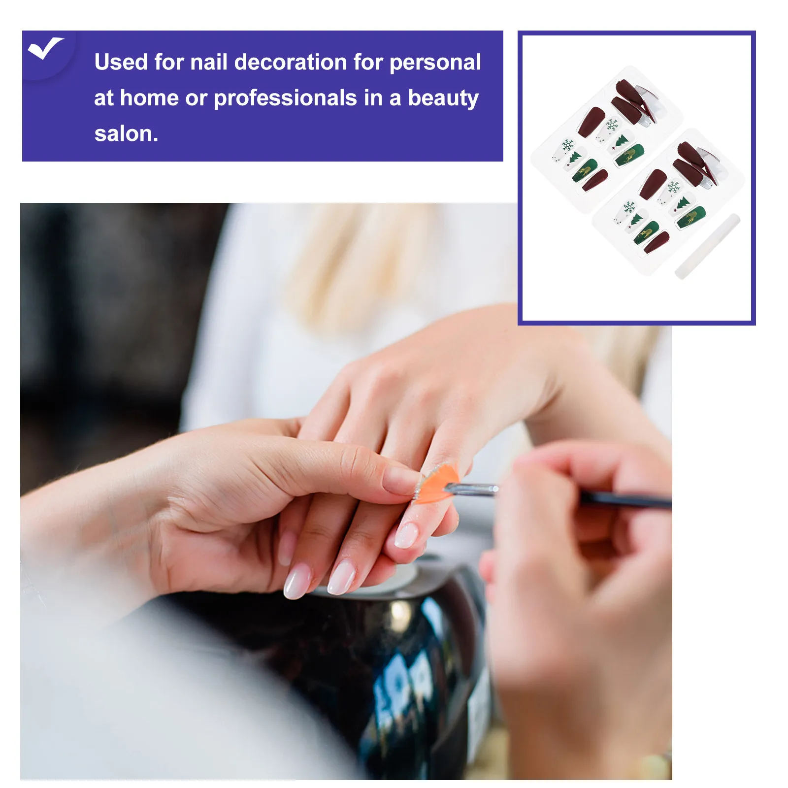 48Pcs Press on Nails Christmas Design Ultra Thin Fake Nails for Women Ballerina Style Nail Art Kit with Glue Quick Application