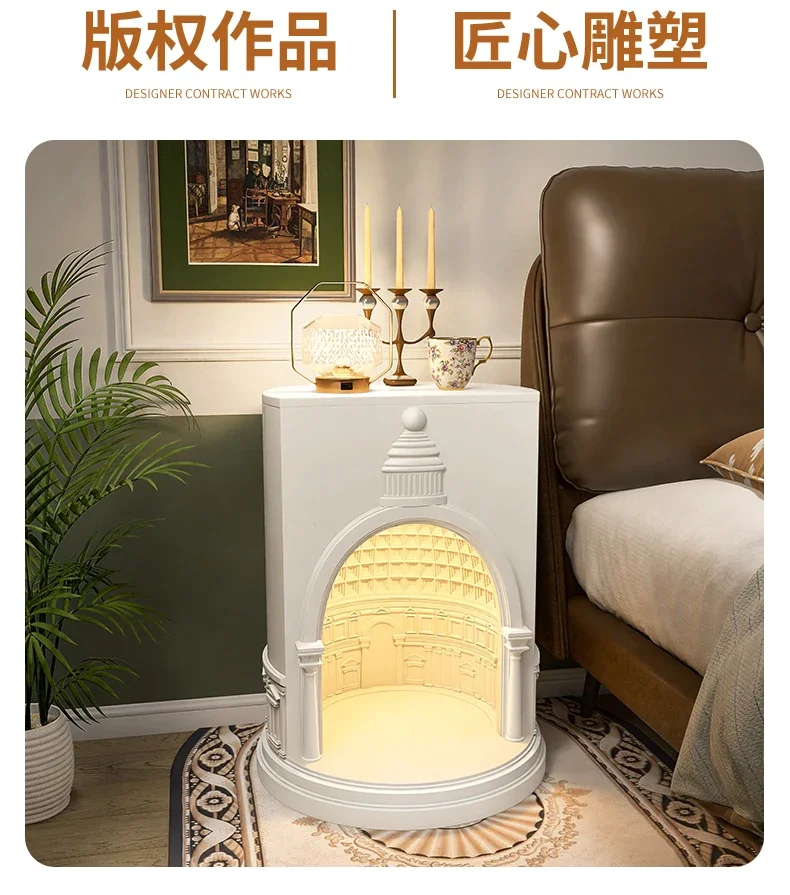 Art Castle Bedside Table Luxury Bedroom Floor to Floor Decoration Bedside Storage Cabinet with  Integrated Home Decoration