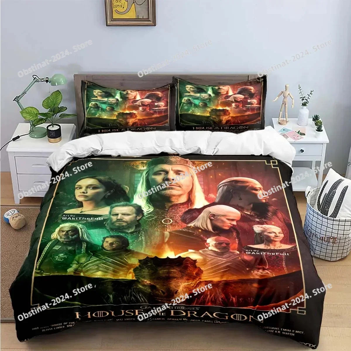 Fashion Famous Film Role House of The Dragon Bedding Set Printed With Pillowcase Bed Duvet Cover Single Double Queen King Size