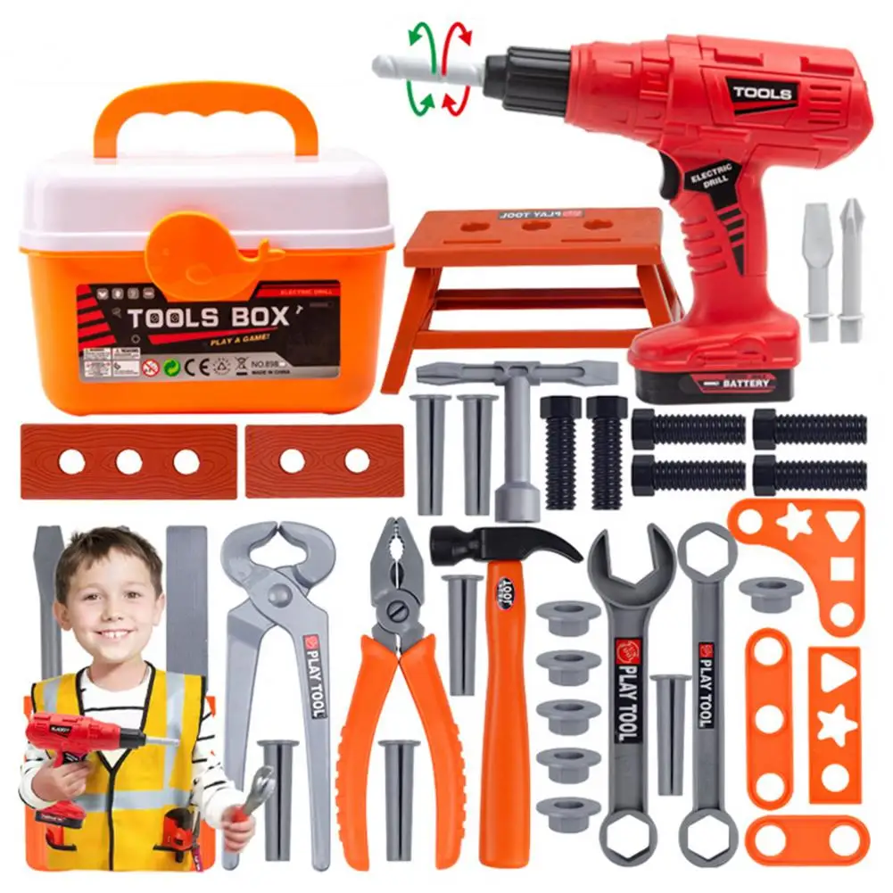 Caixa de ferramentas elétrica para crianças, Conjunto interativo de aprendizado, Pretend Play for Boys, Chainsaw, Screwdriver Cutter, Fun Storage Tool Set, 43PCs por conjunto