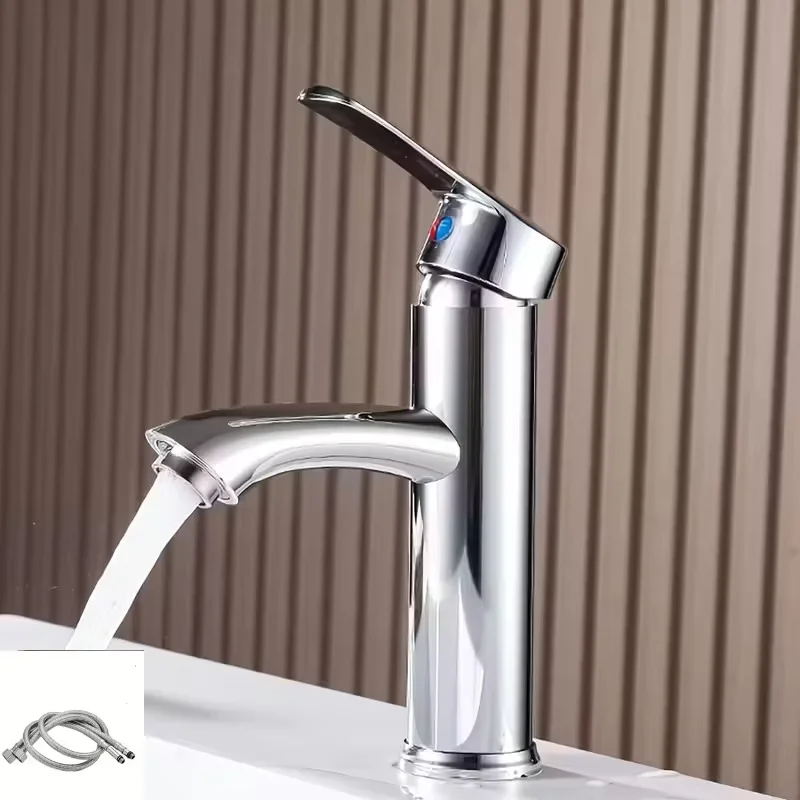 

Modern Single Handle Bathroom Faucet - Hot and Cold Water Mixer Tap for Vanity Sink, Smooth Swivel Spout with Deck Mounted Insta