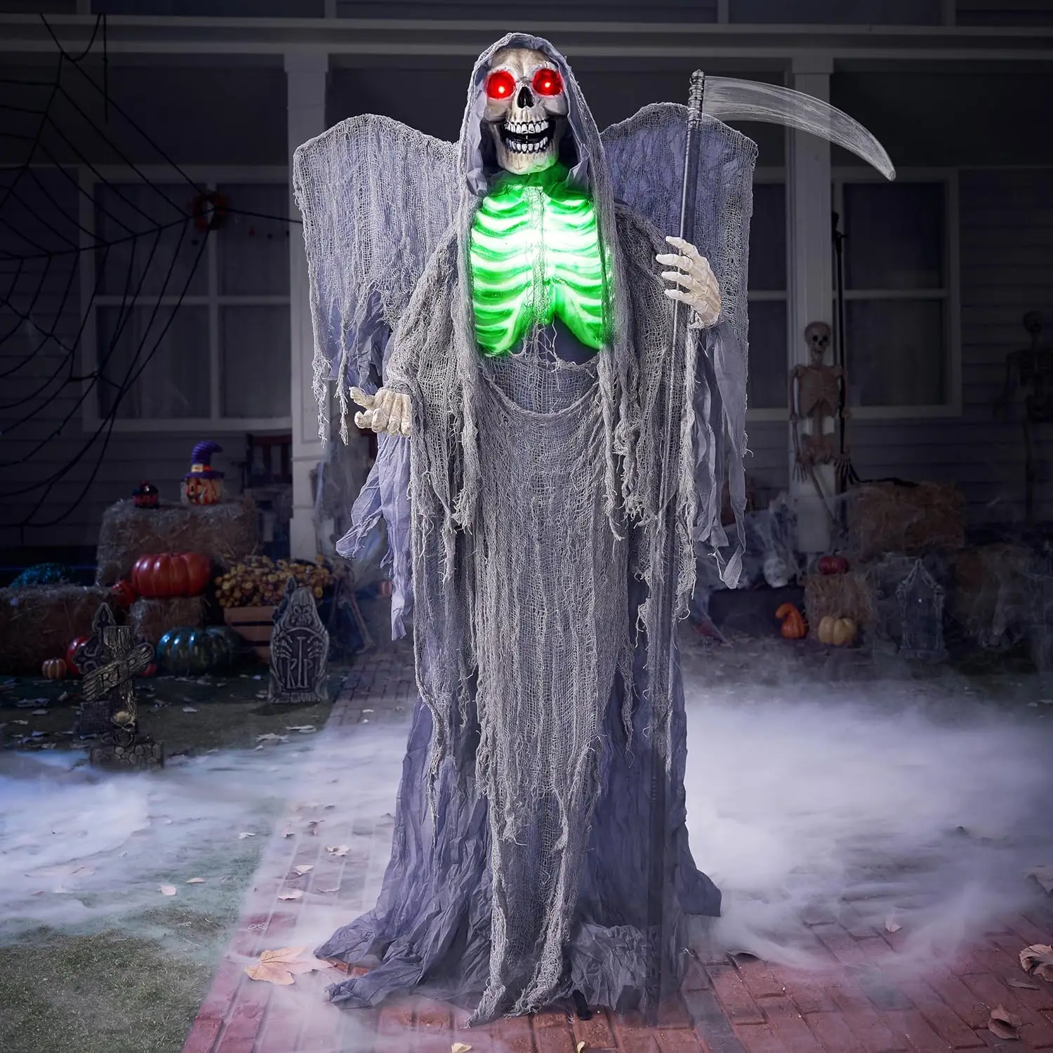 

Sound-Actived Halloween Party Decors with Creepy Sound, Scary Haunted House Props for Garden Yard Lawn Outside Indoor