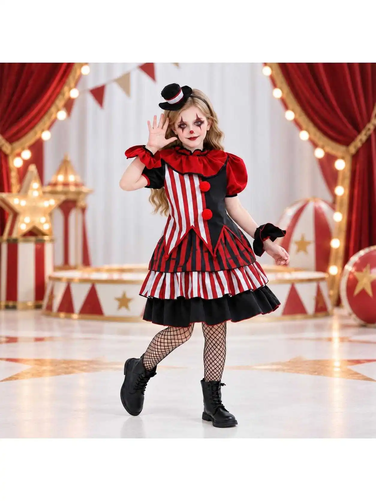 Fantasia de Harlequin para Meninas, Traje de Palhaço para Halloween, Fantasia de Circo com Listras, Cosplay para Festivais e ...