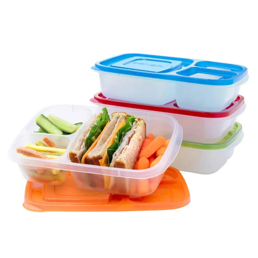 

Easyboxes Original Stackable Lunch Boxes Reusable 3Compartment Food Containers for Kids and Adults Bento Lunch Box for Meal Prep
