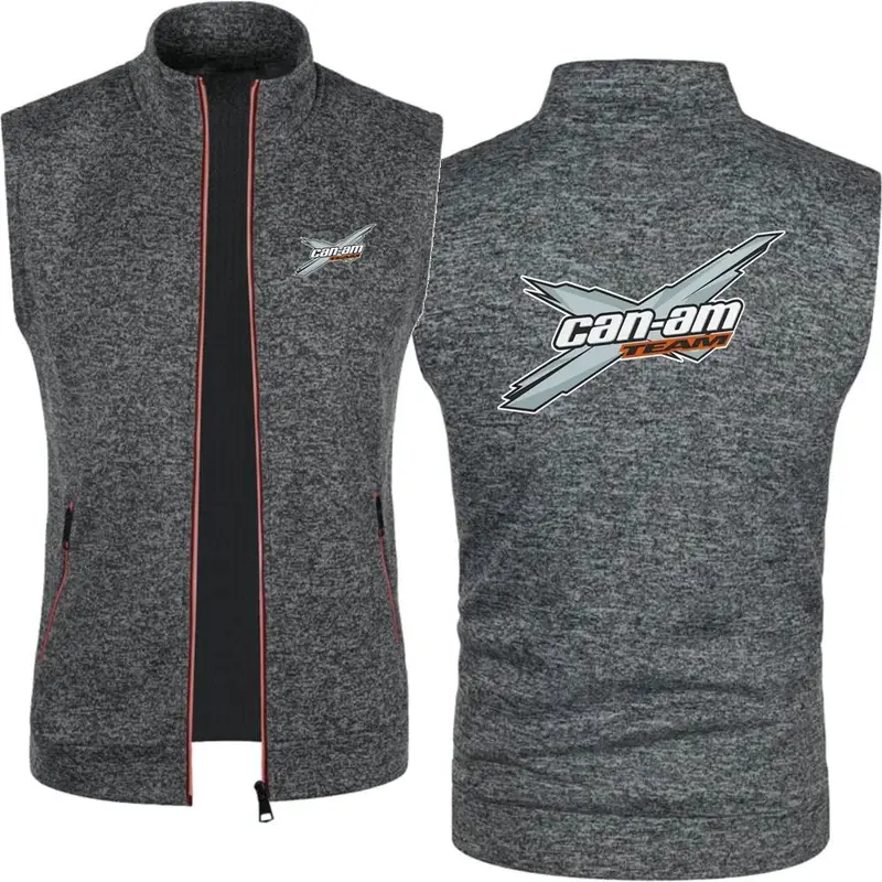 Men Can Am Off Road Brp Atv Commander Utv Outlander Men's Knitted Velvet Casual Top Zipper Vest Sleeveless High Neck Fleece Jack - Image 4