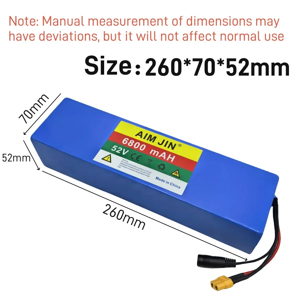 100% new original 52V 6.8AH 14S2P lithium battery 52V 6800mAh high capacity 1000W  For lectric scooter battery built in BMS