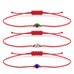 AAA Single Cubic Zirconia Stones Red String Simple Adjustable Bracelet Women Fashion Blue Pink Purple Rose-Red Chic Jewelry Gift