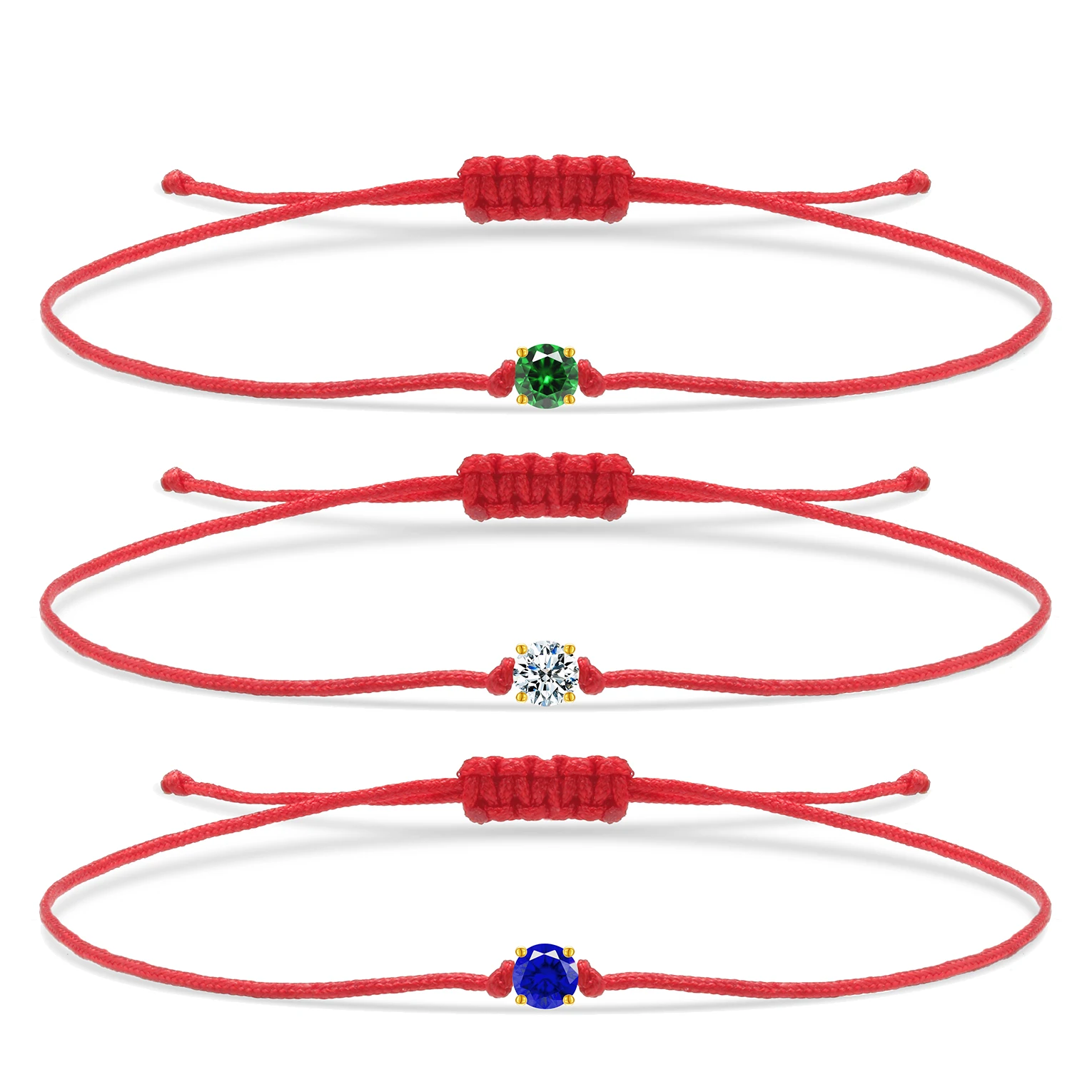 AAA Single Cubic Zirconia Stones Red String Simple Adjustable Bracelet Women Fashion Blue Pink Purple Rose-Red Chic Jewelry Gift