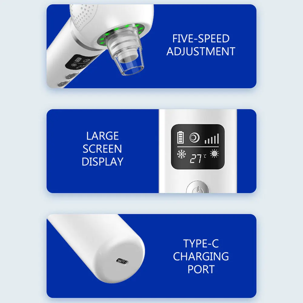 Dispositivo elettrico per la pulizia del viso con dispositivo di aspirazione per punti neri con impacco freddo e caldo per punti neri