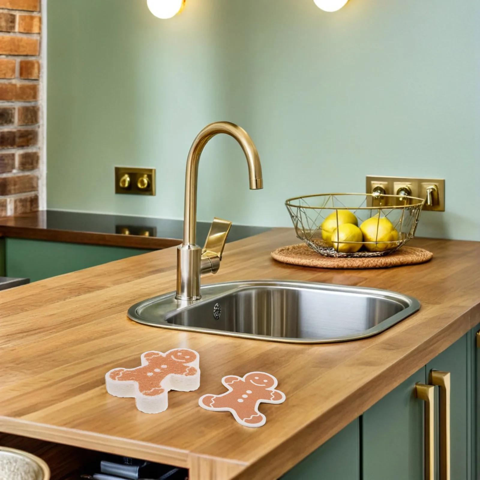 

6pcs Gingerbread Man Sponge Christmas Kitchen Sponges Wood Pulp Dish Scrubber Reusable Water-Absorbent Cleaning Pad For Sink Pan