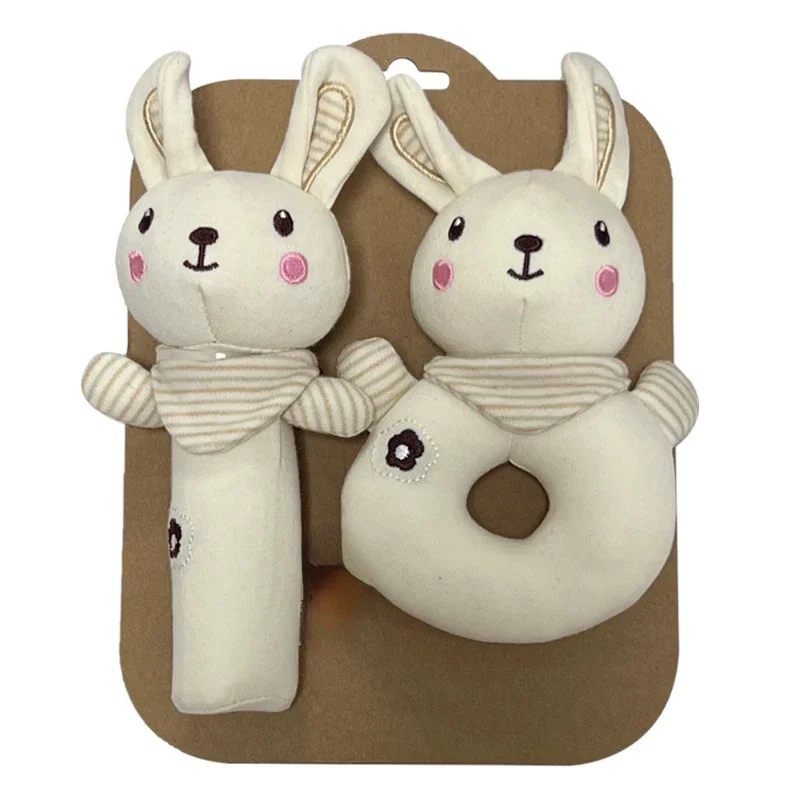 Ensemble de jouets de confort pour nouveau-né, secoueur de main, hochet en peluche, animal de dessin animé mignon, jouet en peluche pour bébé, cadeau d'anniversaire pour bébés, 2 pièces