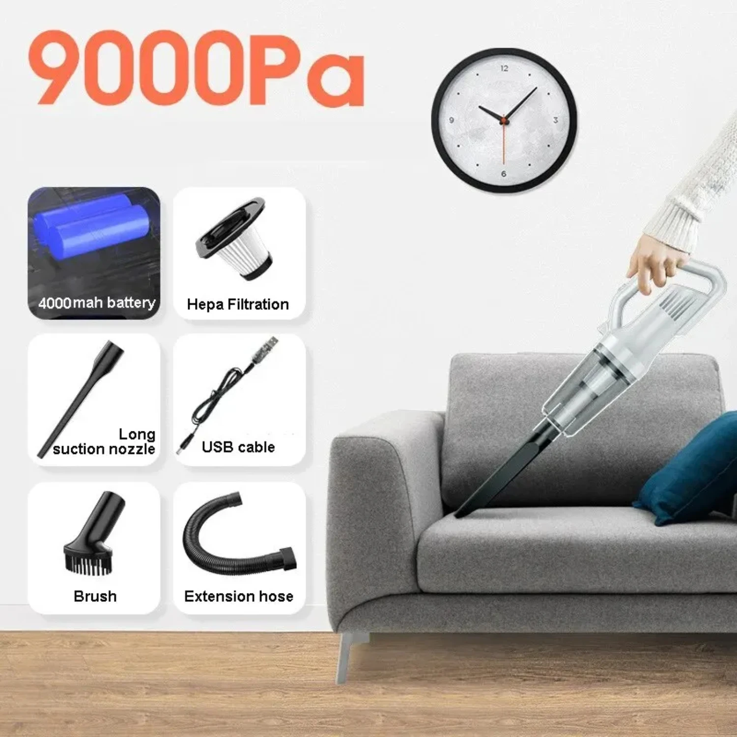 New Powerful Lightweight Cordless Vacuum Cleaners with 120000 Pa Suction, Convenient USB Rechargeable Handheld for Car and Pet H