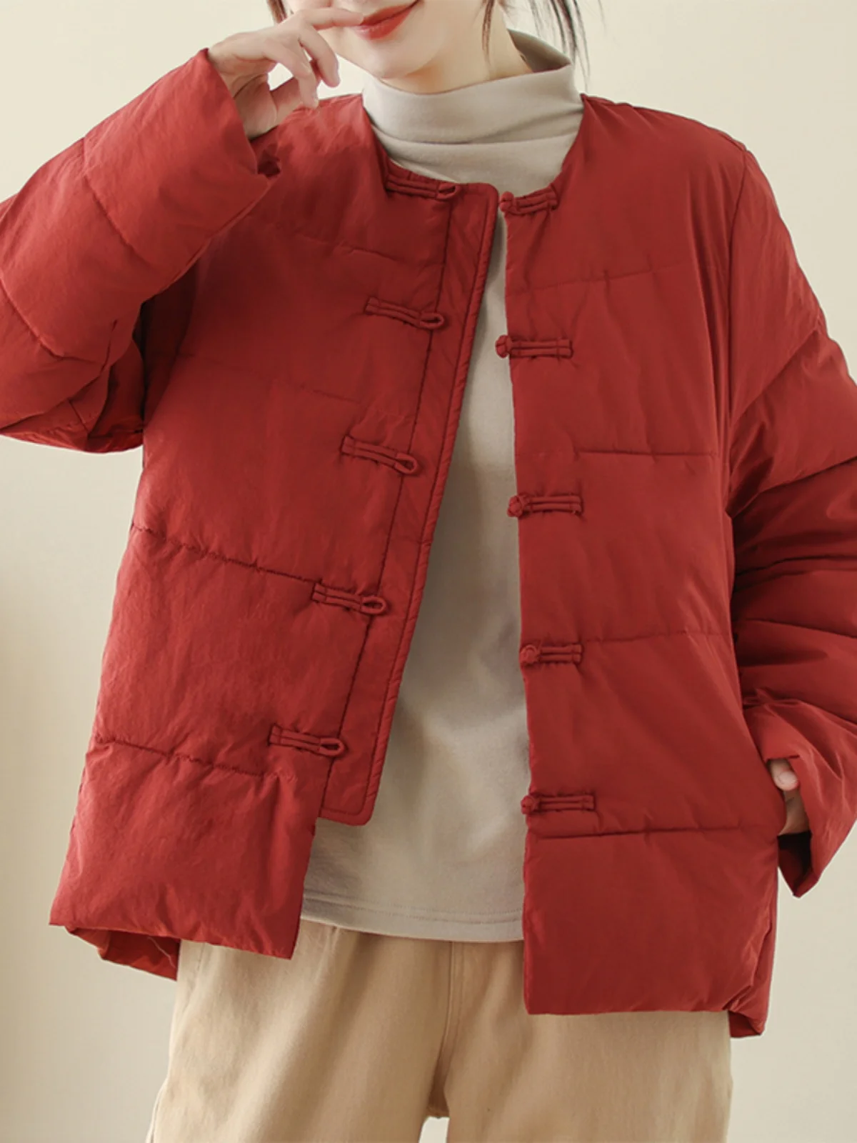 

Thiened Хлопковая куртка с красными пуговицами Fem, новая зимняя китайская национальная трендовая теплая хлопковая одежда с поясом, верхняя часть тела