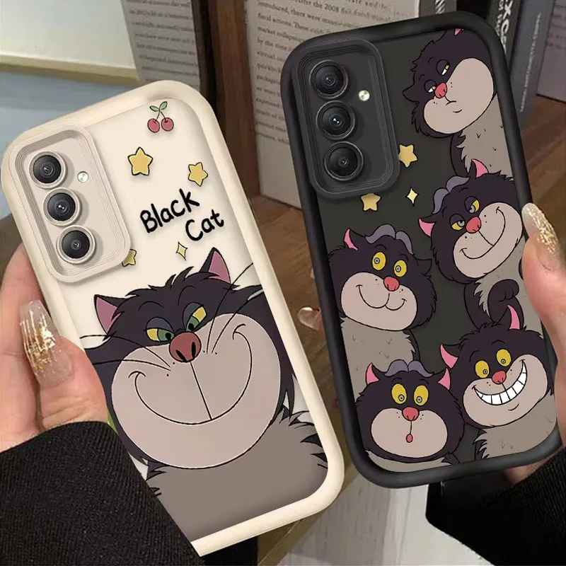 Phone Case for Samsung Galaxy A15 A55 A35 A25 A16 A06 A05 A05S A24 A13 A23 A12 A22 A32 A52 A71 A51 4G Disney Lucifer Cat Cover