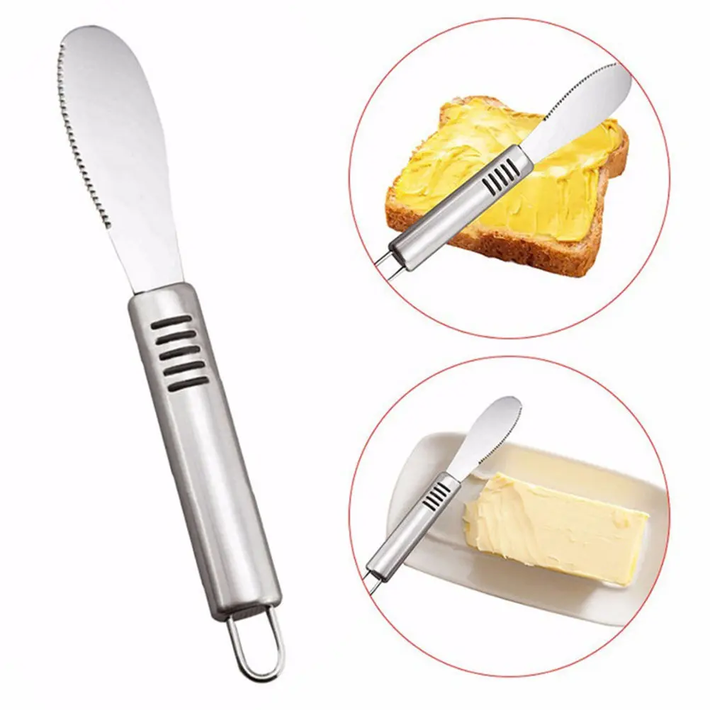 6Pcs Stainless Steel Butter Spreader Set Toothed Edge Non-Slip Handle for Butter Cheese Cream Jam Cake Baking Tools Silver