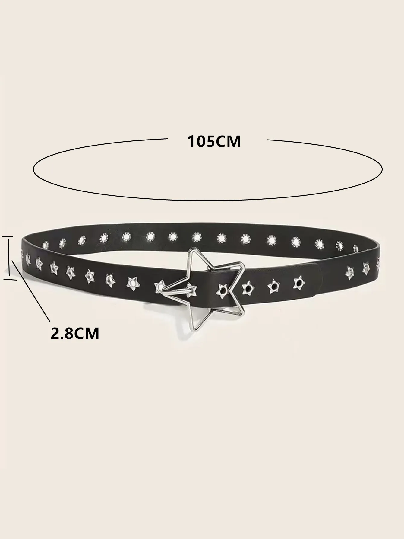 Punk-Style Star Embellished Belt with Multiple Holes Fashionable Button Clasp Versatile Waist Belt for Trendy Pants