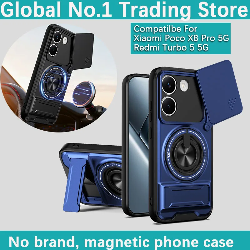 

Чехол для Xiaomi Poco X8 Pro/Redmi Turbo 5 5G, бронированный, из твердого TPU+PC пластика, с вращающимся кольцом-держателем и магнитным креплением