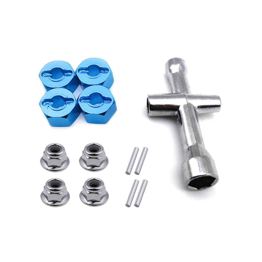 Metal 12mm Wheel Hex Adapter 7mm Thickness M4 Flanged Lock Nut Cross Wrench for Traxxas 1/10 Stampede Slash 4X4 RC Car,2