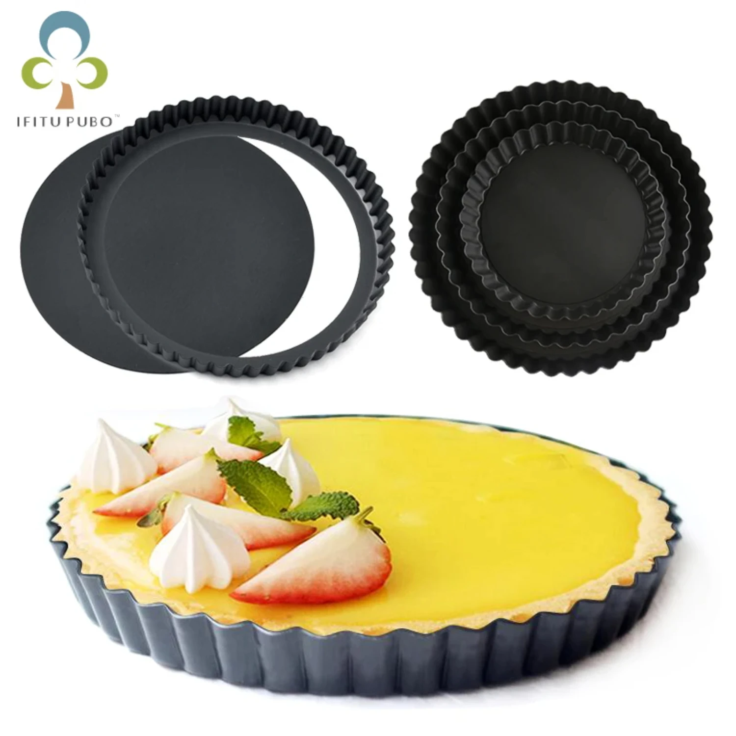 

Heavy Duty Non-Stick Removable Loose Bottom Fluted Tart Quiche Flan Pan Molds - Round Pie Pizza Cake Bakeware GYH