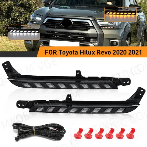 Toyota Hilux Revo 2020 2021 자동차 Led DRL 주간 러닝 라이트 듀얼 컬러 헤드 라이트 방향 지시등 와이어 12V 방수