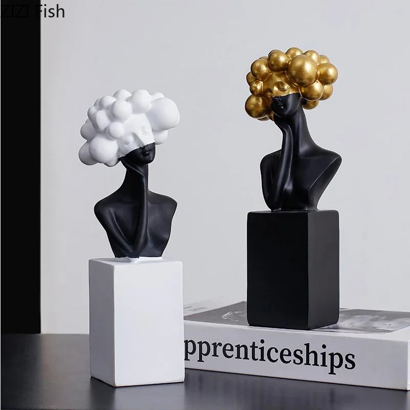 Black and White Art Sculpture Resin Character Ornaments Girl Statue Figure Sculpture Home Accessories Decoration Crafts - Image 4