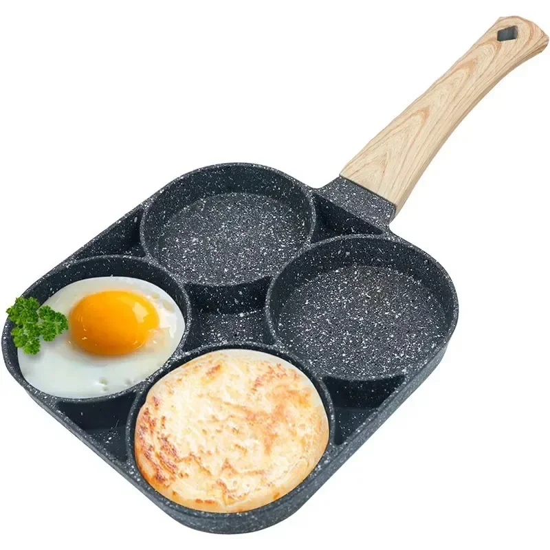 1pc Medical Stone Four-hole Omelette Pot Household Non-stick Flats-bottomed Egg Dumpling Pot Breakfast Egg Burger Frying Pan