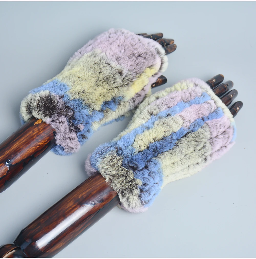 Lady Winter 100% Natural Real Rex Rabbit Fur Glove Women Soft Rex Rabbit Fur Glove Foashion Warm Knitted Genuine Fur Gloves