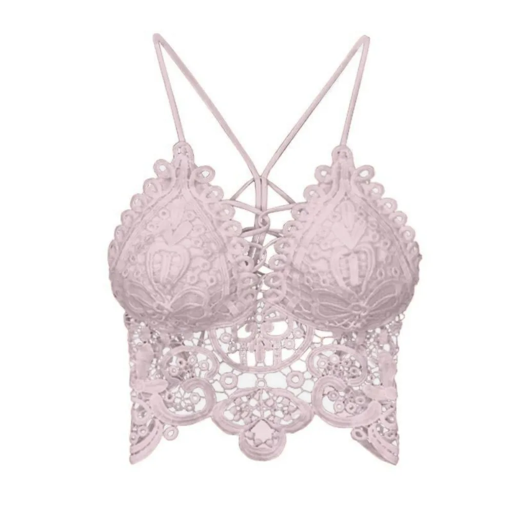 

Fashion Vest Bohemian Style Camisole Sleeveless Hollow Out Deep V Bra Lingerie Crop Top Lace Wireless Bra Party