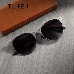 Top Quality Aviation Stainless Steel Round Circular Folding Sunglasses for Men Portable Outdoor Travel Fishing Sun Glasses UV400