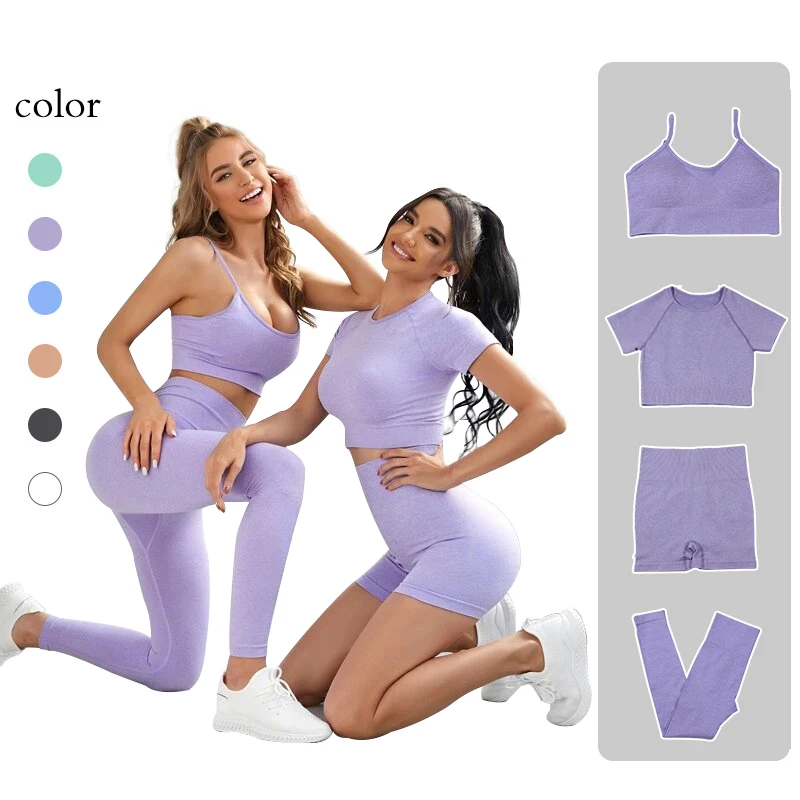 

2/3/4pcs Seamless Women Tracksuit Yoga Set Sportswear Gym Clothing Suits Fitness High Waist Leggings Long Sleeve Crop Sports