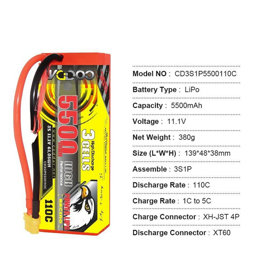 CD3S1P5500110C 5500mAh 3S 11.1V 110C 1/10 Model RC akumulator litowy wielokrotnego ładowania