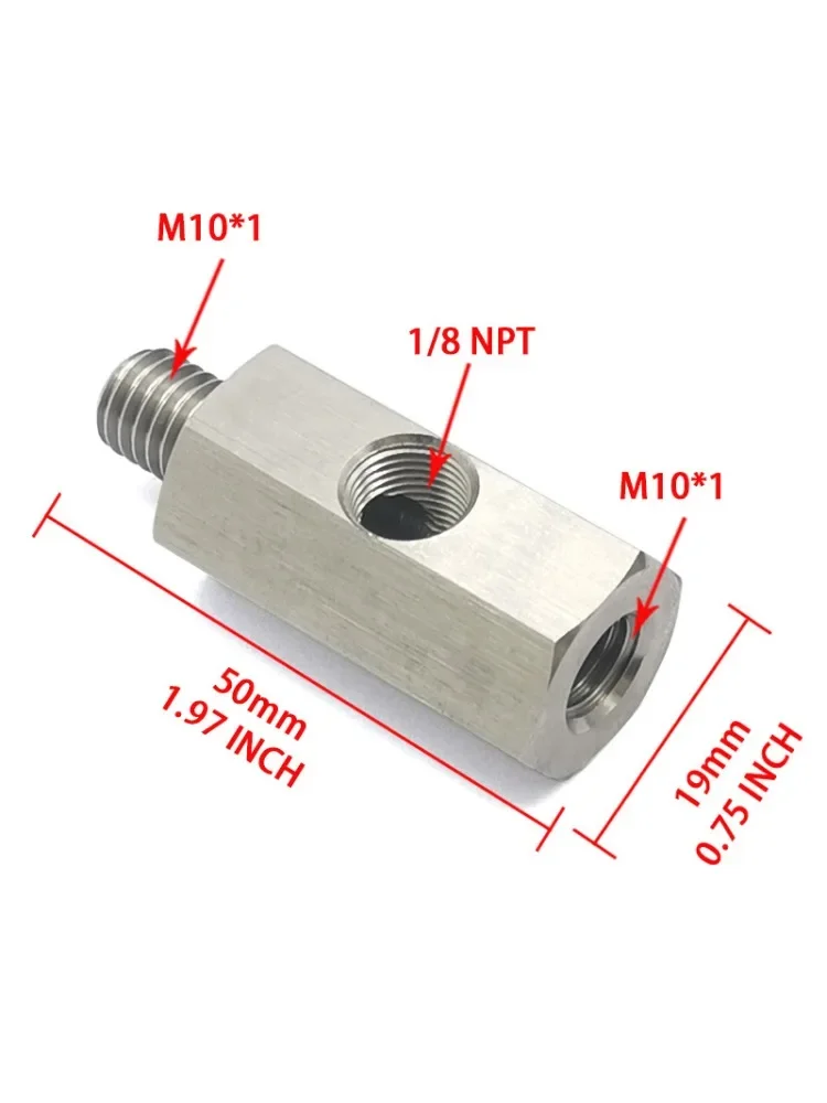 Öldrucksensor T-Stück M10x1,0 auf M10x1,0 Adapter Seitenlöcher 1/8NPT Innengewinde Turbo Supply Feed Line Gauge – Detail 1