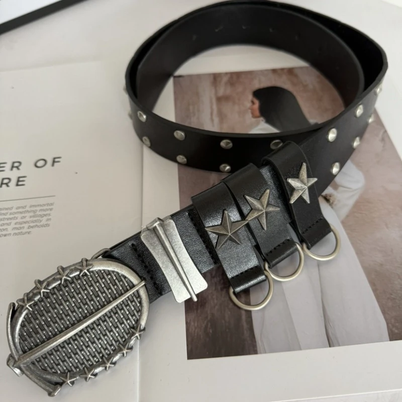 

Vintage And Old Belt For Men And Women Pu Oval Metal Buckle Trendy Belt Personalized Hottie Jeans Decorative Accessories