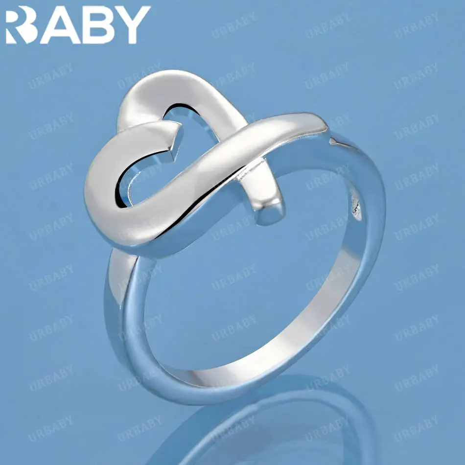 

URBABY 925 Sterling Silver Size 6-10 Contract Heart Ring For Women Grace Jewelry Trend Fashionable Birthday Party Gifts