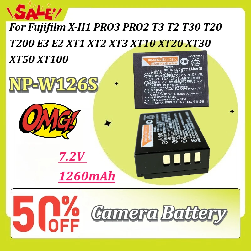 7.2V 1260mAh NP-W126S Camera Battery for Fujifilm X-H1 PRO3 PRO2 T3 T2 T30 T20 T200 E3 E2 XT1 XT2 XT3 XT10 XT20 XT30 XT50 XT100