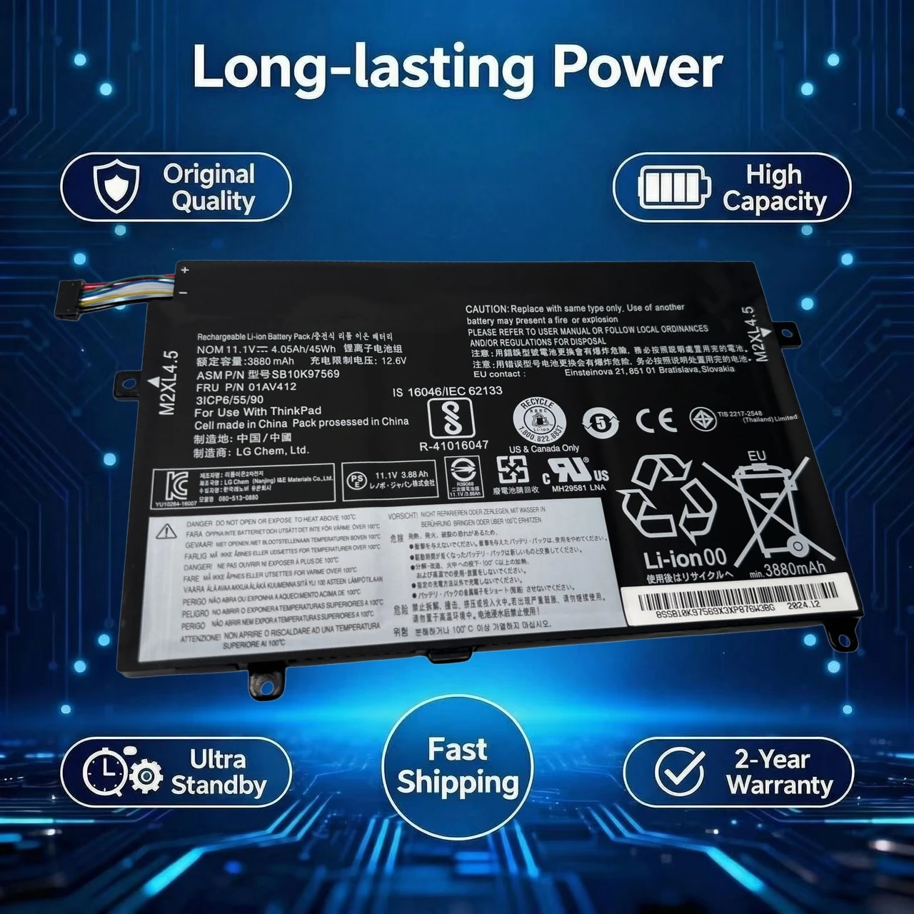 New Original 01AV411 01AV412 01AV413 45Wh Laptop Battery for Lenovo Thinkpad E470 E475 E470C SB10K97568 SB10K97569 SB10K97570