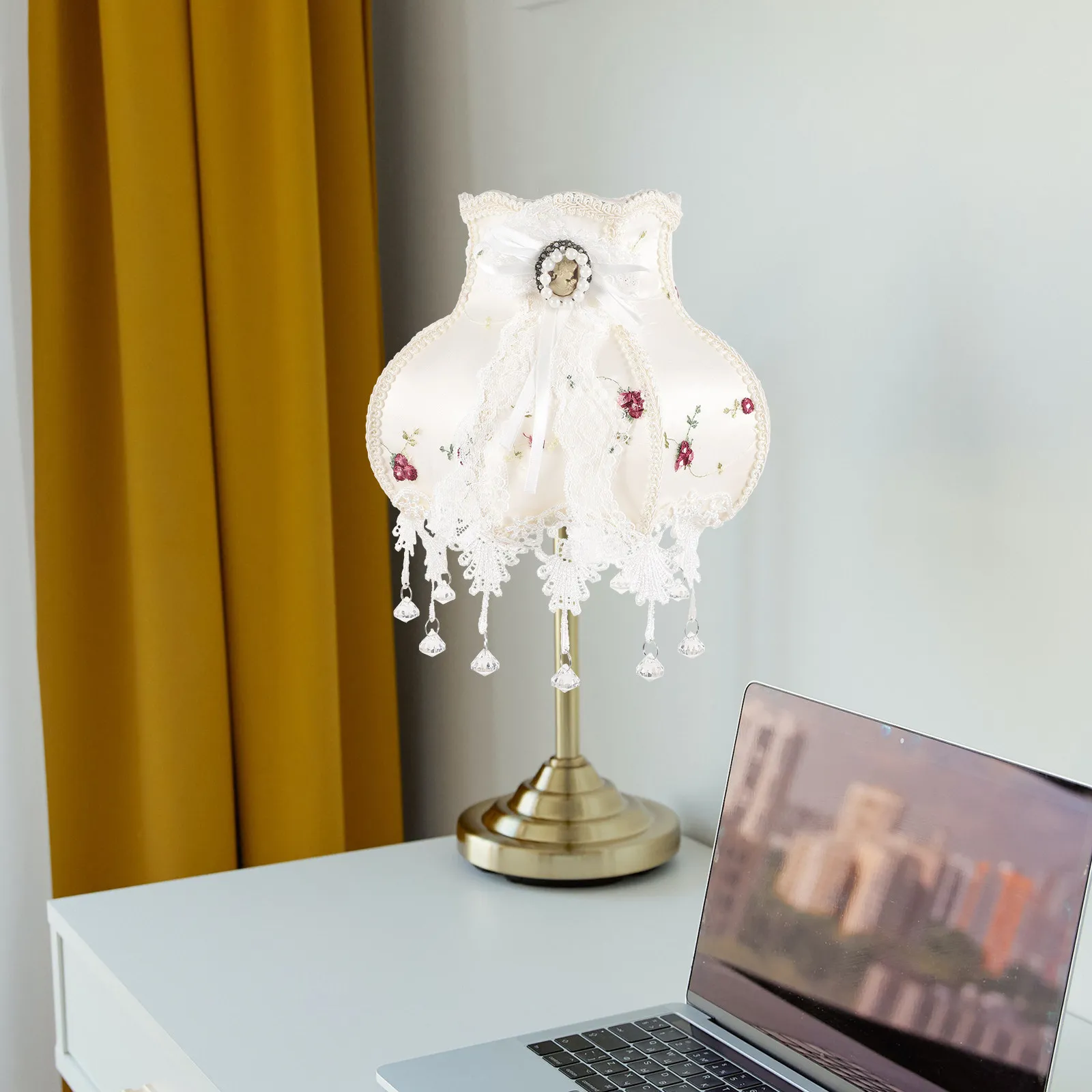 

White Lace Chandelier Lampshade European Vintage Cloth Drum Cover For Ceiling Desk Wall Light Replacement Indoor Decor