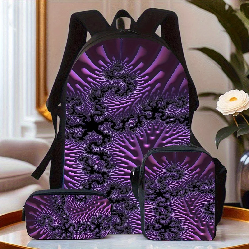 

3pcs Dark design Themed Large Capacity Oxford Cloth Travel Bag with Laptop Compartment, Unisex School Backpack with Pencil Case
