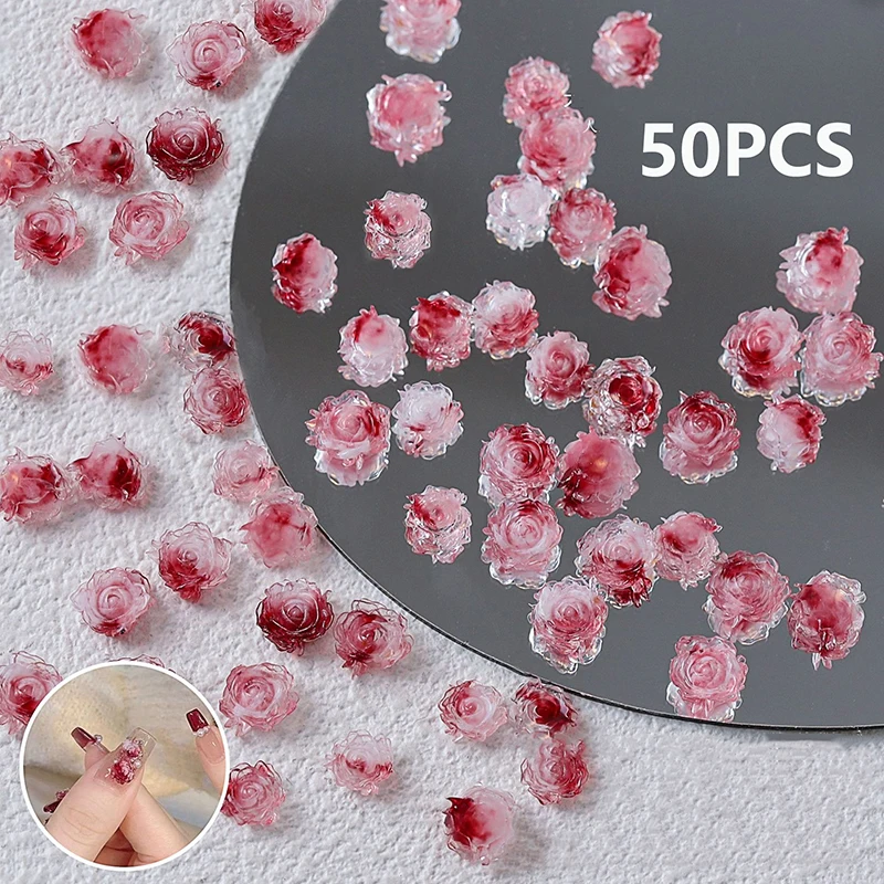 50PCS 3D Resin Flowers Nail Art Charms Accessories Rose Camellia Nail Decor DIY Nails Decoration Materials Manicure Salon Supply