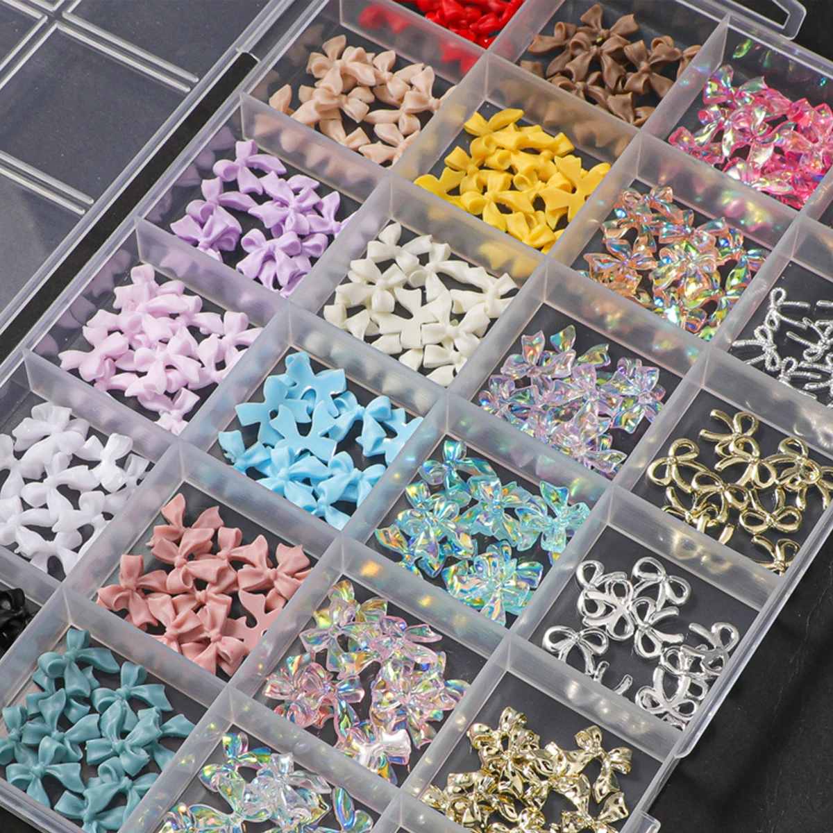 24 شبكة من ملحقات فن الأظافر، قوس متعدد الألوان من سبائك الراتنج، غاسل متعدد الألوان بلون سادة متعدد الاستخدامات، ديكور أظافر يمكن ارتداؤه بنفسك #5