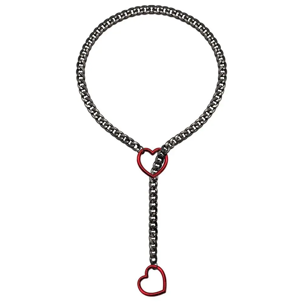 Fashion Lariat Heart Necklace For Women Men Slip Chain Choker Collar Punk Rock Cuban Long Chain Heavy Stainless Steel Necklace