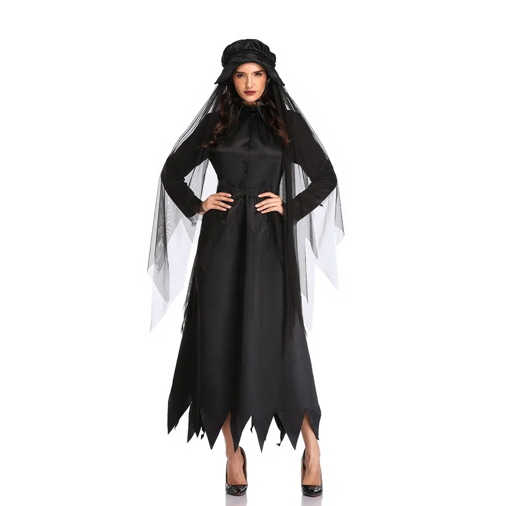 Black Witch Cosplay Halloween Costumes For Women Gothic Ghost Dress Vampire Spiderweb Nightmare Before Christmas Anime Costume