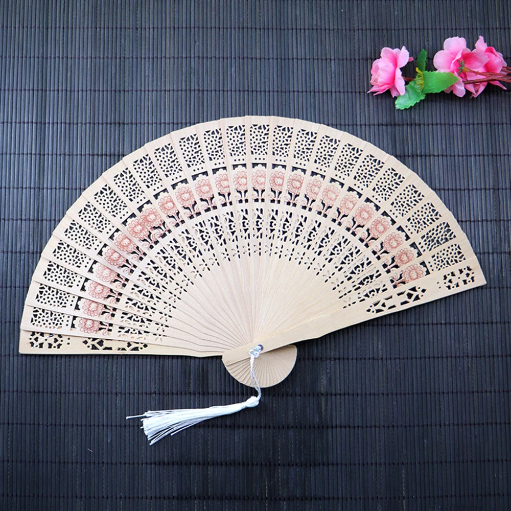 Natural Wood Folding Fan for Wedding Guests Women's Chinese Style Hollow Carved Hand Fan Portable Cooling Gift Decor