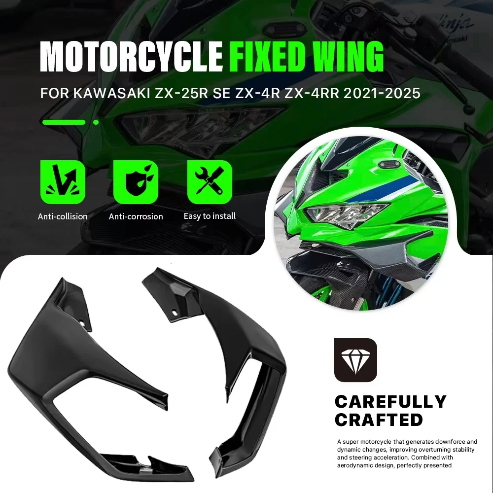 Aerodynamic Side Winglet Motorcycle Front Fairing Fixed Wing Spoiler For Kawasaki ZX-4RR ZX-4R ZX4R ZX4RR ZX-25R/SE 2020-2025